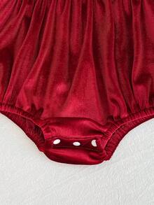 Newborn Baby Girls' Christmas Red Ruffled Collar Long Sleeve Bodysuit, Princess Style, Spring/Autumn - Red - View 6