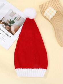 1/2/3pcs Santa Claus Red And White Fur Ball Hat, Holiday Celebration Woolen Hat, Christmas Striped Knitted Christmas Hat - Red - View 4