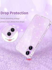 1件裝奢華亮片透明手機殼，適用於 iPhone 17 Air 16 15 14 13 12 11 Pro Max Plus，軟 TPU 背蓋 - 無色 - 查看 4