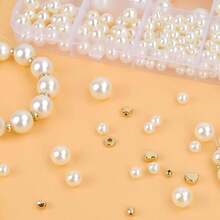 Juego De Cuentas Espaciadoras, 720 Piezas Cuentas De Cristal Redondas 4/6/8/10/12mm Perlas Para Manualidades, Con Cuentas Espaciadoras Doradas De 5 Formas Para Hacer Joyas, Aretes, Bisutería Pulseras - 1 - Ver 1