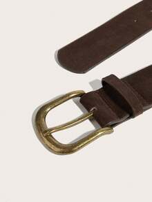 1pc Vintage Copper Square Buckle Velvet Belt For Women, Suitable For Dresses And Coats - Coffee - View 3
