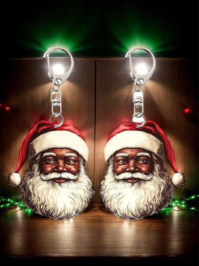 2pcs Charming Black Santa Claus Acrylic Keychain, Bag Charms, Car Accessories, Great For Christmas And Casual Outfits, For Christmas Decor Home, Christmat Ornaments For Tree, Best Gift For Friends