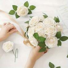 25pcs Champagne Artificial Rose Flower Set, Lifelike Fake Roses Eternal Classic Never Withered, Suitable For DIY Wedding Decoration, Party Centerpiece, Home & Outdoor Decor | Perfect For Thanksgiving, Halloween, Christmas, Valentine's Day, Mother's Day And Holiday Celebrations Floral Arrangement