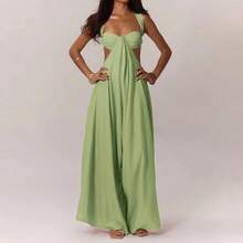 Fashion Hollow Waist Halter Wide Leg Jumpsuits Sexy Tube Top Sleeveless Solid Color Playsuits Lady High Street Commute Rompers - 05 卡其色 - 查看 3