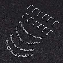 16 PCS Multi-Piece Fashion Versatile Silver & Gold-Toned Heart, Cubic Zirconia & Chain Detail Nose Ring Set Unisex For Daily & Festival Celebration