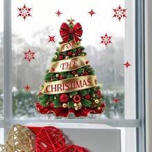 Pegatina de ventana de árbol de Navidad Lazo Removible Película de PVC para ventanas de hogares, escuelas, cafés, centros comerciales, eventos festivos, planificación de fiestas navideñas, decoración de películas para ventanas del hogar en Navidad