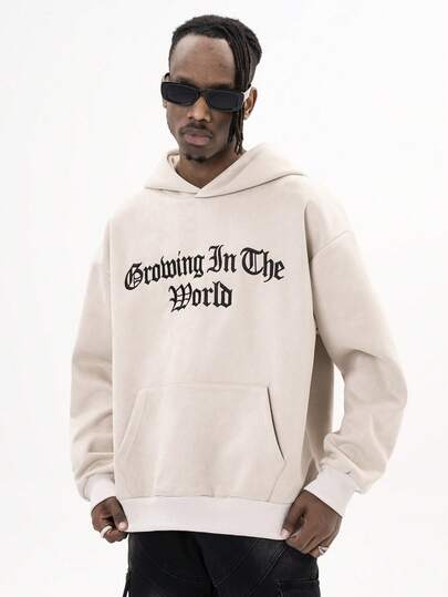  MT99 Suede Series American Gothic Letter Embroidery Couple Hoodie, Casual Loose Fit Versatile Pullover Top, Apricot Color