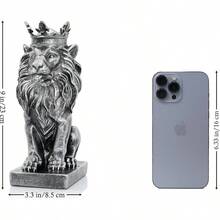 AMOIENSIS - Decoracin de estatua de len, decoracin de mesa de len de Fengshui, decoracin de mesa de len, regalo de mascota del equipo de negocios del len Leo, estatua de resina dorada de 9 - Plata envejecida - Ver 7