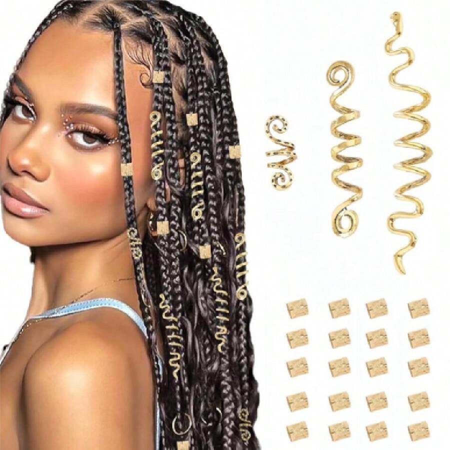 23 piezas Conjunto de joyas para el cabello doradas para mujeres: accesorios para rastas, abrazaderas para trenzas y rastas, decoración de Halloween, 24453546 - Multicolor - Ver 1
