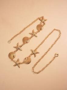 Cadena de cintura con forma de estrella de mar brillante, cadena de Body sexy para bikini de playa, cadena de cintura de aleación de aluminio para mujer, adecuada para vacaciones en el océano