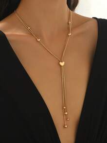 1 件简约长款优雅百搭欧美风格新款流苏心形吊坠项链 - 金黃色 - 查看 5