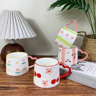 Cute Floral Hand-Painted Ceramic Coffee Mug, Fashionable Drinkware For Breakfast, Afternoon Tea