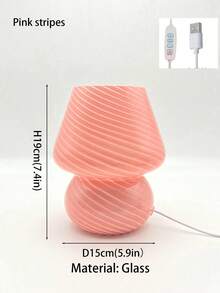 1 pieza Lámpara de mesa con diseño de hongo lindo, patrones a rayas y de lunares, alimentada por USB, ajuste de luz de tres colorBodyerpo de lámpara de vidrio, adecuada para dormitorio, sala de estar, oficina, estudio, lámpara de decoración de habitación, luz nocturna LED, lámpara, decoración de dormitorio, decoraciones navideñas