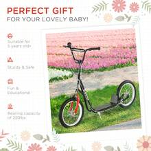 aosom Youth Scooter Street Kick Scooter For Teens Kids Ride On Toy W/ 16'' Inflatable Wheel Dual Brakes For 5+ Year Old Black - Black - View 6