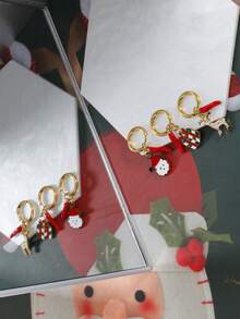 1pc Y2K Stainless Steel Enamel Chili Cartoon Earrings For Women, Santa Claus & Reindeer Christmas Stocking Earrings, Suitable For Christmas Wear, Autumn/Winter Daily Wear, Christmas Gift - Yellow Gold - View 2