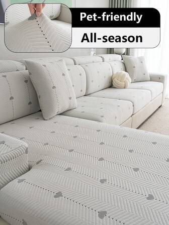 1 st. enkelt hjärtmönster universellt sofföverdrag, reptåligt mot husdjur, smutsavvisande, bleknar inte, lämplig för alla årstider, halkfritt soffkuddöverdrag för 1/2/3/4-sitssoffa, loveseat