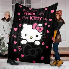 Sanrio 1 pieza Manta suave rectangular de poliéster, nuevo diseño de otoño/invierno, patrón de dibujos animados de Sanrio, adecuado para la decoración del dormitorio y la fiesta, manta de Hello Kitty para otoño/invierno, manta navideña, aplicable para la sala de estar y el dormitorio, buena opción para la siesta en la oficina