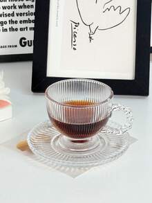 1 Set Ceașcă + Farfurie, Set Elegant de Ceașcă de Cafea și Farfurie din Sticlă în Relief, Stil Palat, Set Creative de Ceașcă de Cafea și Farfurie, Ceașcă de Ceai Mică și Farfurie de Desert, Potrivit pentru Restaurante, Cafenele, Birouri, Magazine de Deserturi - transparent - Vizualizare 9