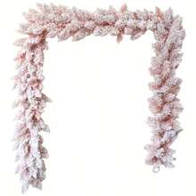 1pc 9ft Christmas Snowflake Pink Flocked Garland, Artificial Winter Frosty Holiday Pine & Cedar Tree Branches, Perfect For Xmas Tree Stairs Fireplace Decorations, Christmas Decorations, Christmas Tree Decorations, Party Decorations, Room Decor, Home Decor And Holiday Essential Christmas Decorations Home Christmas Gifts Christmas Decor - Multicolor - View 2