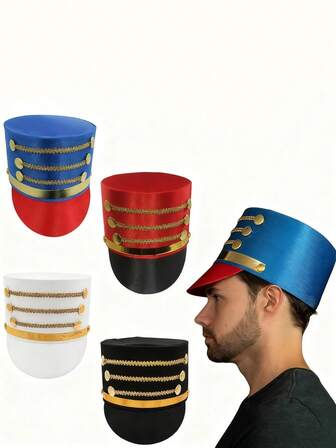 Sombrero de soldado de juguete para adultos, disfraz de majorette de banda militar, disfraz de líder de equipo. Usa este elegante sombrero de disfraz y transfórmate en un Cascanueces, un campanero, un soldado de juguete, un campanero o un conductor, perfecto para desfiles y producciones navideñas.