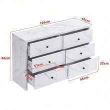 Sideboard, Eleganter Aufbewahrungsschrank mit Marmor-Optik, 120 cm, 6 Schubladen und schwarzem Holzgriff, Anti-Kipp-Vorrichtung - Modernes Möbelstück für Ihr Zuhause