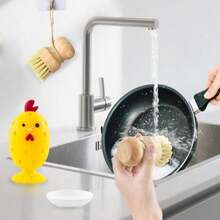 Silicone Egg Brush Cleaner,Multipurpose Fresh Eggs Fruit And Vegetable Rotating Scrubber Tool,And Sisal Wooden Brush With Ceramics Holder Reusable Cleaning Tools For Cleaning Eggs&Amp;Vegetables, Pans - 白色 - 查看 7