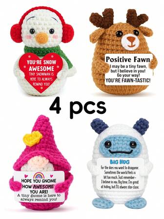 Set de 4 figuras decorativas de escritorio hechas a mano a ganchillo, muñecos de personajes de ciencia ficción divertidos, estilo de dibujos animados, gran regalo para mejores amigos, cumpleaños, hermanas, madres, abuelas, compañeros de trabajo, familia, emociones positivas, decoración creativa para fiestas, Halloween, Acción de Gracias, Navidad, juguetes de peluche para la habitación, escritorio