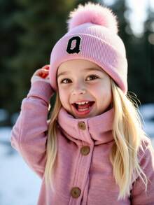 1 Stück Kinder gestrickte Mütze mit A-Z Buchstaben Muster, Mädchen Jungen warme gestrickte Beanie, geeignet für den Außenbereich, Alltagsgebrauch im Herbst und Winter