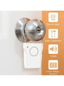 Door Handle Alarm & Portable Door Lock 120dB Door Alarm For Home Security Door Entry Alarm Doorknob Sensing Alarm Window Burglar Alert For Home Security Kids (White)