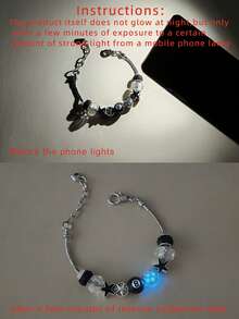 1pc SHEISFREEDOM Luminous Geometric Pendant Bracelet For Women, Glow-In-The-Dark Casual Accessory Suitable For Daily Wear And Gift, Black 8-Ball Minimalist Heart Star Bracelet, DIY Detachable Bracelet With Brand Box