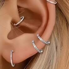 Stylish 304 Stainless Steel Synthetic Zirconium Nose Ring And Ear Cuff Set With Seamless Spiral Cartilage Earrings, Minimalist Style Piercing Jewelry For All Seasons, Parties, And Casual Attire