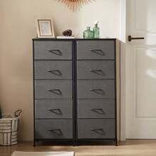 Sweetcrispy 5 Drawer Dresser With Fabric Bins, Sturdy Steel Frame And Wood Top, Storage Organizer Chest For Bedroom, Closet, Hallway, Grey - Xám - Xem 5