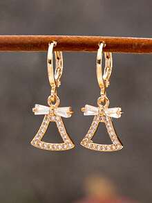 1 Pair Cooper Zirconia Jingle Bells Dangle Earring, Winter Holiday Xmas Bow Drop Earrings, Festive Jewelry Gift For Women&Girls