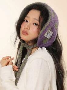 1件装女士羊毛针织护耳头带，秋冬新款学生保暖百搭帽，红色围巾，礼物，双面围巾，冬季