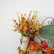 Artificial Fall Flowers 12 Pack Floral Picks 17 Tall Forsythia Stems With Berries Autumn Flower Arrangements Centerpieces Indoor Outdoor Decorations - trái cam - Xem 4