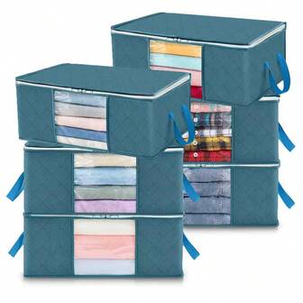 大容量储物整理袋，配有加固手柄和透明窗口 - 厚无纺布，安全拉链封口，优雅浅灰色/黑色设计，适用于床下、季节性服装、床上用品收纳 - 多功能节省空间的储物袋