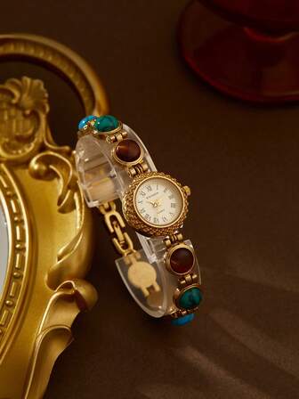 1pc Women's Vintage French Elegant Bohemian Style Quartz Watch, Luxury & Refined, Suitable For Holidays And Everyday Wear