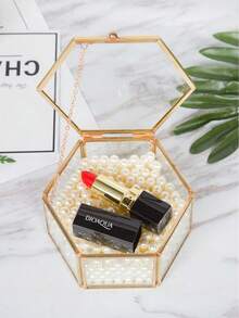 1pc Luxury Wedding Ring Box - Transparent Glass With Gold Metal Base & Velvet Lining For Proposal, Engagement Photo Prop, Bridal Jewelry Storage, Valentine's Day Gift, Anniversary Present - Gold - View 7