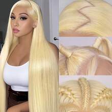 Uveous 30 Inch 613 Lace Front Wig Human Hair Blonde 13X6 HD Transparent Lace Front Wigs Human Hair 200% Density Blonde Glueless Wigs 613 HD Straight Lace Frontal Wig Pre Plucked Halloween Christmas Gift - S613 - 查看 3