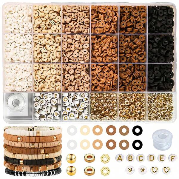 2000pcs Bohemian Style Polymer Clay Beads Bracelet Making Kit, 6 Colors Soft Clay Beads With Friendship Letter Spacers, For DIY Bracelets Necklaces And Jewelry Making - Fashionable Craft Set, Boho Style, Jewelry Making Kit Gift For Women