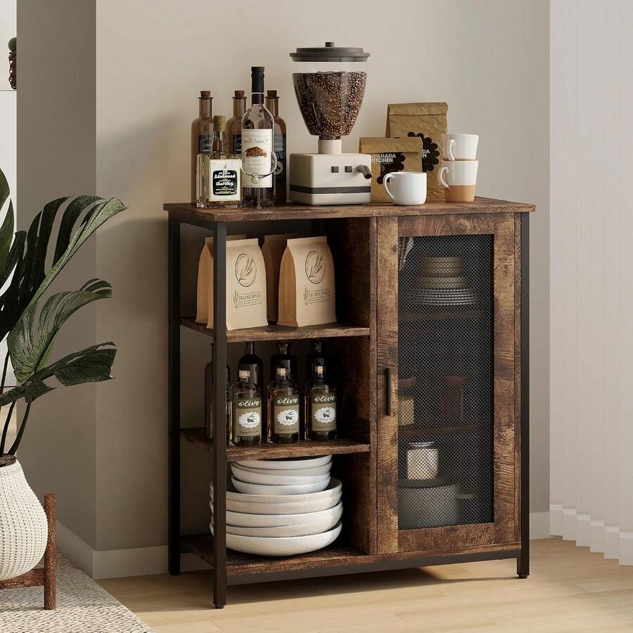 Mini Coffee Bar Cabinet With Storage, 27.5'' Small Kitchen Bar Table, Cute Corner Bar Cabinet For Tea, Buffet Sideboard Cabinet For Dining Room, Farmhouse Coffee Station For Wine (Brown),24615204 - 巧克力棕 - 查看 1
