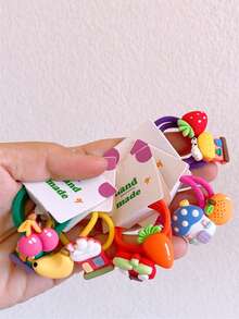10 Stück süße Haus-förmige Haargummis, Cartoon Obst Haarbänder für Mädchen, elastische Gummibänder, Version A/B Haarschlaufen, Kinderzubehör für die Haare.