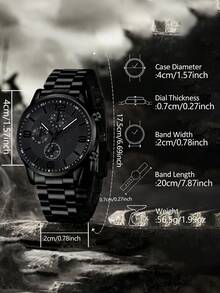 男士腕表四件套，黑色阿拉伯数字石英表，合金材质，包含一条男士时尚手链、一条项链和一枚戒指，适合工作和日常佩戴，情人节男士腕表首饰套装 - 黑色 - 查看 5