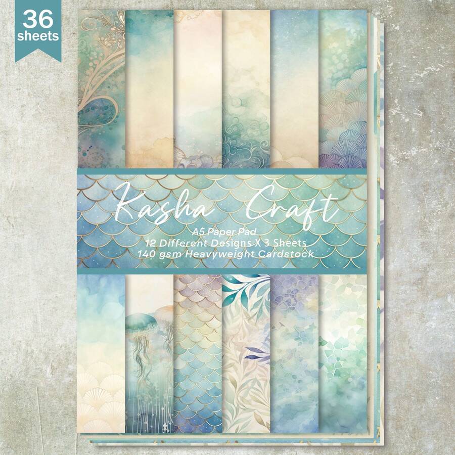 36 Sheets A5 Blue Jellyfish Scale Background Scrapbooking Paper, Suitable For Bullet Journals, Collages, Cards, Scrapbooks And Crafts