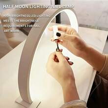 Luminária de LED estilo meia-lua moderna, acabamento em metal fosco, com alimentação USB, para manicure, extensão de cílios, tatuagem e cuidados com a pele, com controle por botão e cúpula de plástico - inclui vários componentes, cor sólida, sem necessidade de bateria