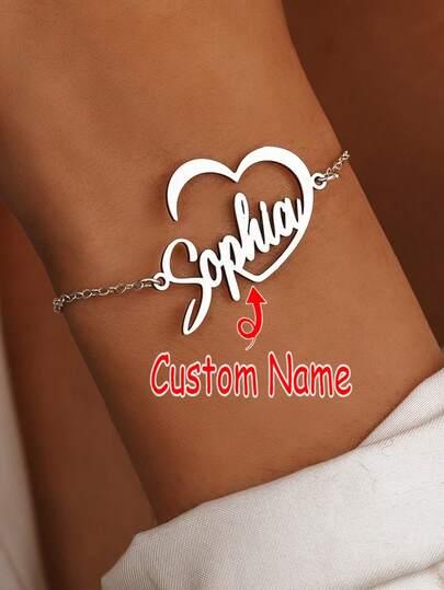Pulsera con forma de corazón grabada con letra personalizada, de acero inoxidable chapado en plata, regalo minimalista y de moda para mujeres, regalo de Navidad, regalo del Día de San Valentín