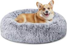 Calming Donut Washable Warming Soft Round 39-Inch Dog Bed For Large Dogs, Anti-Anxiety Fluffy Plush Cushion Bed For Pets Up To 120 Lbs, Gradient Blue - 漸變藍 - 查看 13