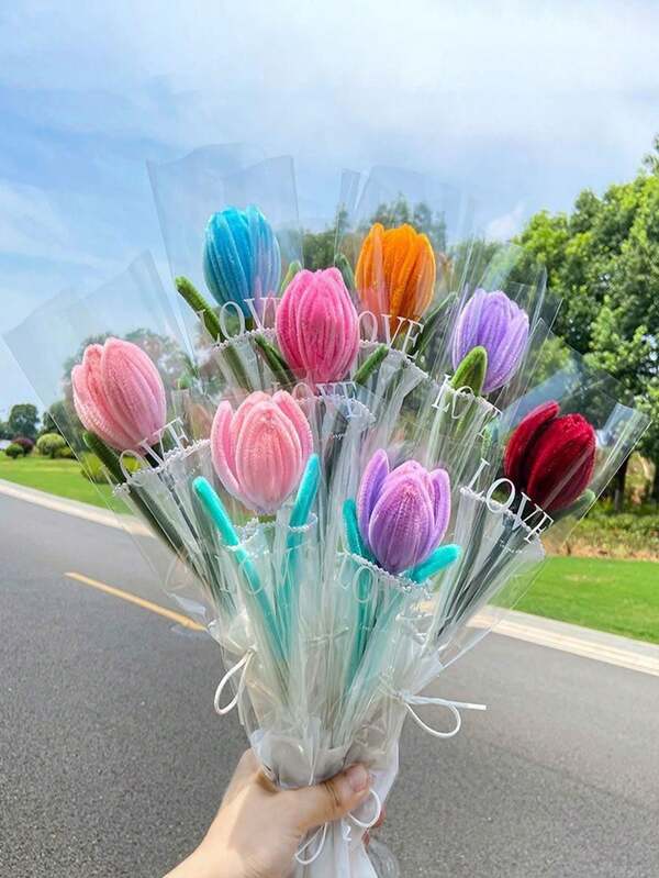 1/3 Pcs Twisty Stalk Tulip Flower Bouquet, Mother's Day, Valentine's Day, Teacher's Day, Thanksgiving Gifts, For Girlfriend, Mom Artificial Tulips