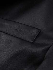 男士平领简约口袋修身商务休闲皮衣，秋冬款 - 黑色 - 查看 6