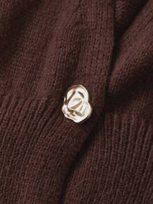 Women's Autumn Sweater Cardigan Long Sleeve V Neck One Button Solid Color Knitwear - Dark Brown - View 6